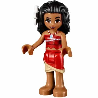 Moana (Medium Nougat) - Mini Doll, Dark Red and Red Strapless Top, Red and Tan Layered Skirt, Black Hair, White Flower