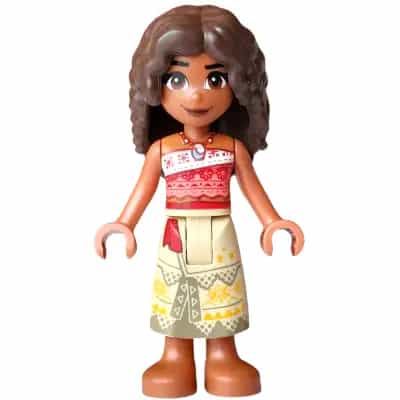 Moana (Sienna) - Mini Doll, Coral and White Strapless Top, Tan Long Skirt with Dark Tan Hems, Dark Brown Hair Long Full Curly