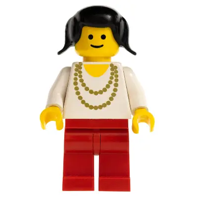 Necklace Gold - Red Legs, Black Pigtails Hair