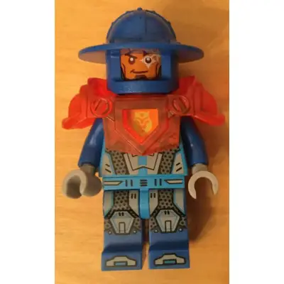 Royal Soldier / King's Guard - Blue Helmet with Broad Brim, Trans-Neon Orange Armor, Round Tile with Stud on Back