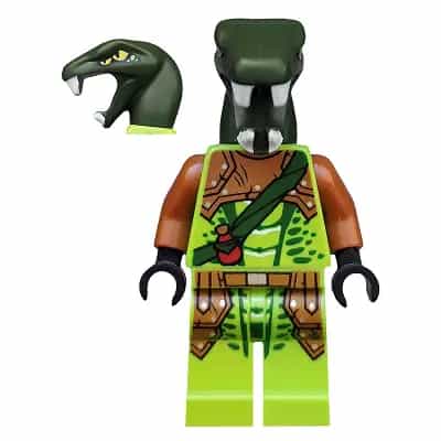 Zoltar - Serpentine Snake Warrior, Lime with Scales, Dark Orange Armor Coverings, Dark Green Strap with Red Vial
