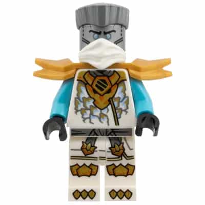 Zane - White Mask, Wide Pearl Gold Shoulder Armor