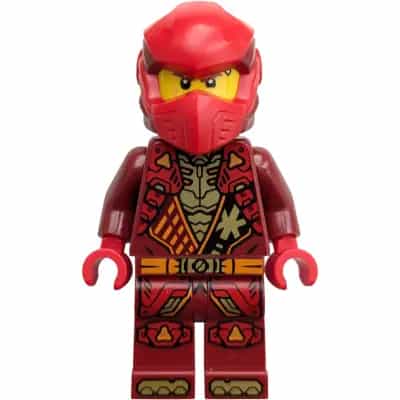 Kai - Dragons Rising, Tunic with Shoulder Armor, Dark Red and Red Head Wrap, Determined / Grin