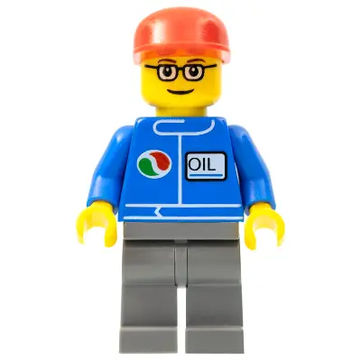 Octan - Blue Oil, Dark Bluish Gray Legs, Red Cap, Glasses