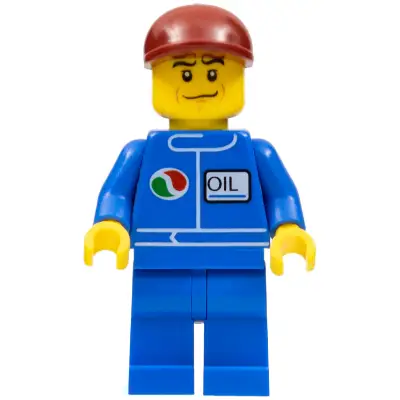 Octan - Blue Oil, Blue Legs, Dark Red Short Bill Cap, Crooked Smile