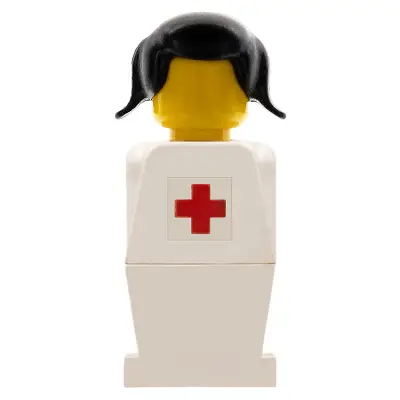 LEGOLAND - White Torso, White Legs, Black Pigtails Hair, Red Cross Sticker