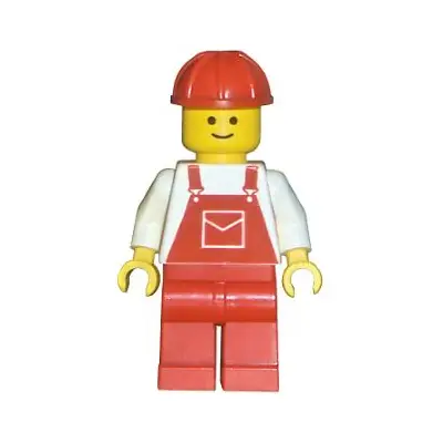 Overalls Red with Pocket, Red Legs, Red Construction Helmet