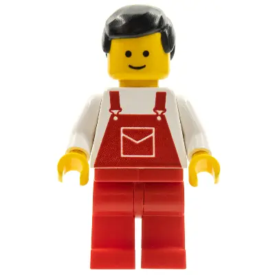 Overalls Red with Pocket, Red Legs, Black Male Hair