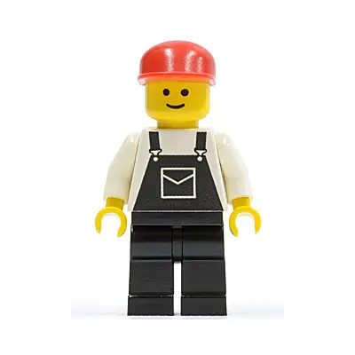 Overalls Black with Pocket, Black Legs, Red Cap
