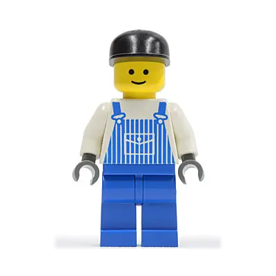 Overalls Striped Blue with Pocket, Blue Legs, Black Cap, Standard Grin