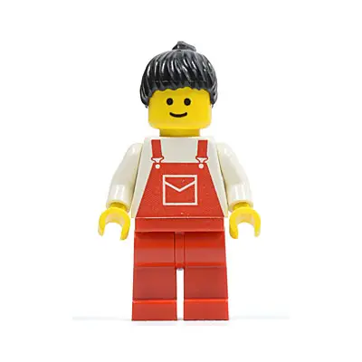 Overalls Red with Pocket, Red Legs, Black Ponytail Hair