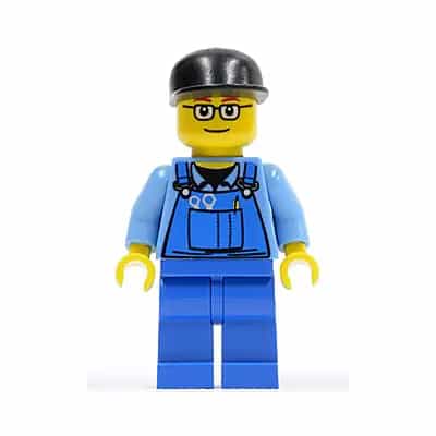 Overalls with Tools in Pocket Blue, Black Cap, Glasses