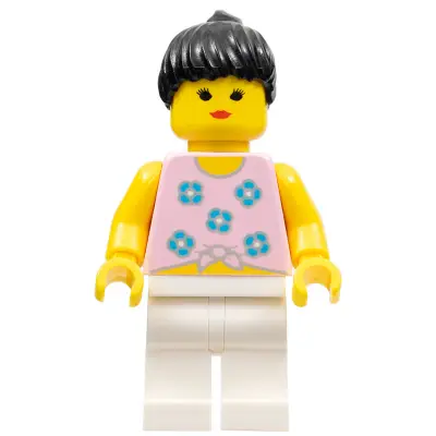 Blue Flowers - White Legs, Black Ponytail Hair
