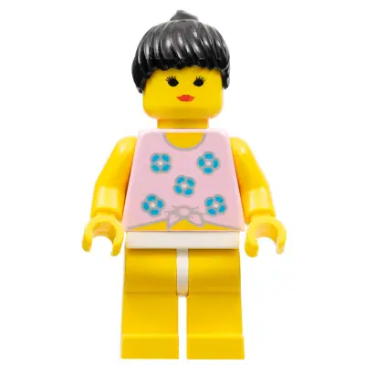 Blue Flowers - Yellow Legs, Black Ponytail Hair