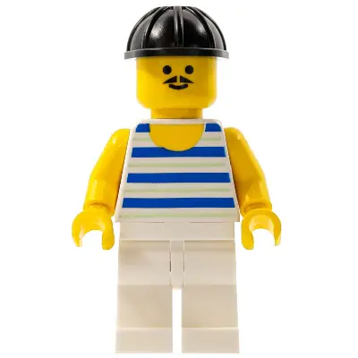 Horizontal Blue and Light Green Stripes, White Legs, Black Construction Helmet