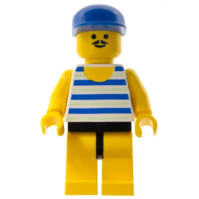 Horizontal Blue and Light Green Stripes, Yellow Legs, Blue Cap