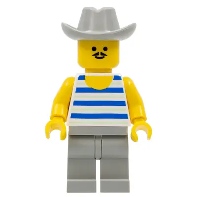 Horizontal Blue and Light Green Stripes, Light Gray Legs, Light Gray Cowboy Hat