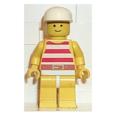 Red / White Stripes Shirt, Yellow Legs, White Cap