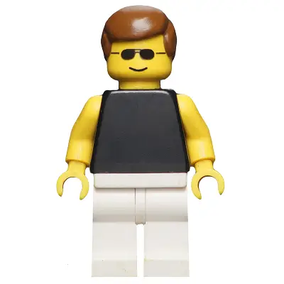 Plain Black Torso with Yellow Arms, White Legs, Sunglasses, Brown Male Hair