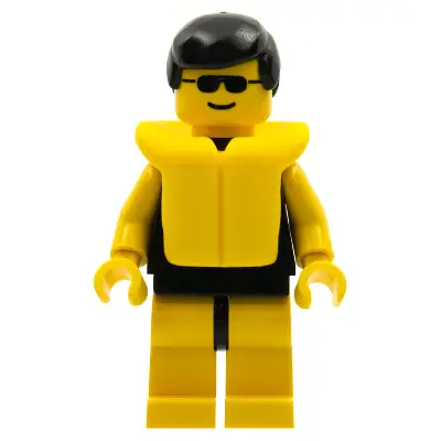Plain Black Torso with Yellow Arms, Yellow Legs, Sunglasses, Black Male Hair, Life Jacket