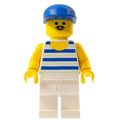 Horizontal Blue and Light Green Stripes, White Legs, Blue Cap