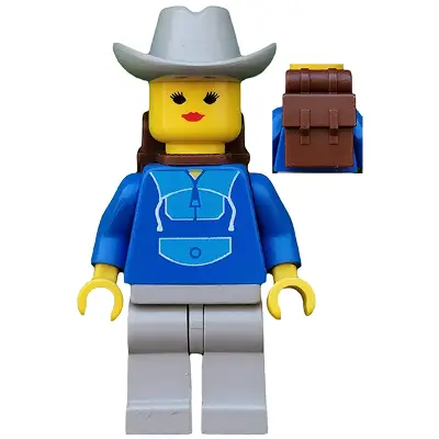 Jogging Suit, Light Gray Legs, Light Gray Cowboy Hat, Backpack