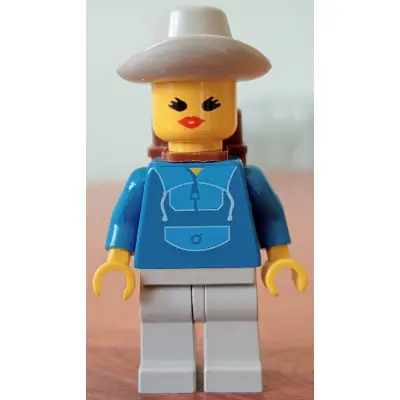 Jogging Suit, Light Gray Legs, Light Gray Cowboy Hat, Backpack, Open Mouth