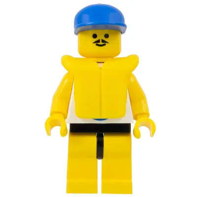 Surfboard on Ocean - Yellow Legs, Blue Cap, Life Jacket