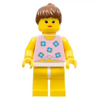 Blue Flowers - Yellow Legs, Brown Ponytail Hair