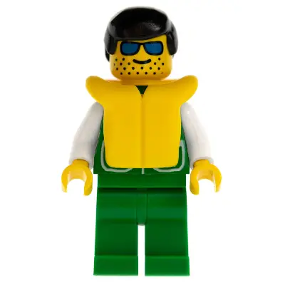 Jacket Green with 2 Large Pockets - Green Legs, Black Male Hair, Life Jacket