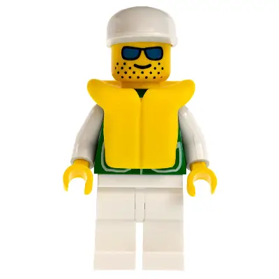 Jacket Green with 2 Large Pockets - White Legs, White Cap, Life Jacket