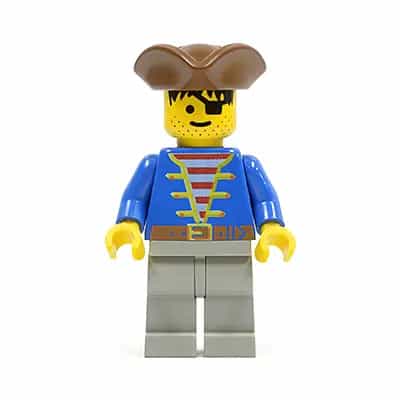 Pirate Blue Jacket, Light Gray Legs, Brown Pirate Triangle Hat
