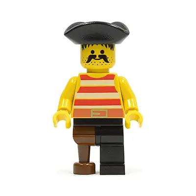 Pirate Red / White Stripes Shirt, Black Leg with Peg Leg, Black Pirate Triangle Hat