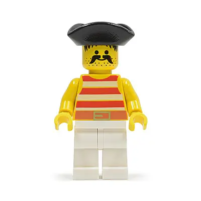 Pirate Red / White Stripes Shirt, White Legs, Black Pirate Triangle Hat