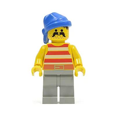 Pirate Red / White Stripes Shirt, Light Gray Legs, Blue Bandana