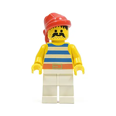 Pirate Blue / White Stripes Shirt, White Legs, Red Bandana, Belt with Gold Buckle