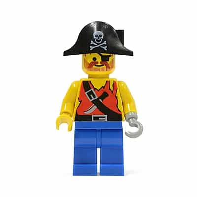 Pirate Shirt with Knife, Blue Legs, Black Pirate Hat with Skull