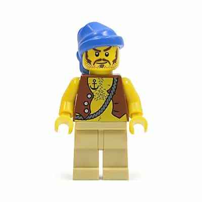 Pirate Vest and Anchor Tattoo, Tan Legs, Blue Bandana, Brown Moustache