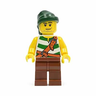 Pirate Green / White Stripes, Reddish Brown Legs, Dark Green Bandana, Smirk and Stubble Beard