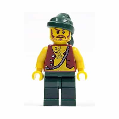 Pirate Vest and Anchor Tattoo, Dark Green Legs, Dark Green Bandana, Brown Moustache