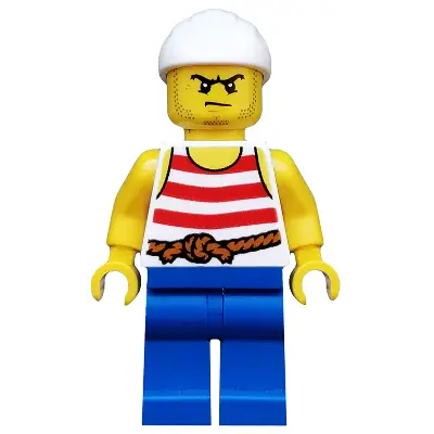 Pirate 9 - Red and White Stripes, Blue Legs, Scowl