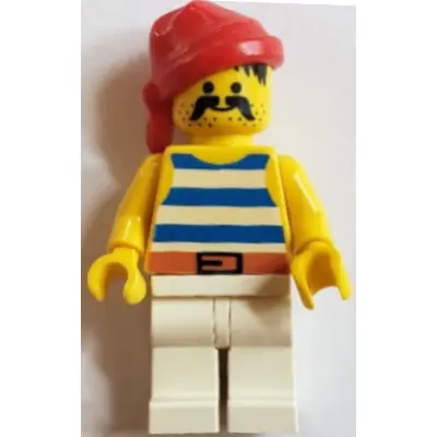 Pirate Blue / White Stripes Shirt, White Legs, Red Bandana, Belt with Black Buckle