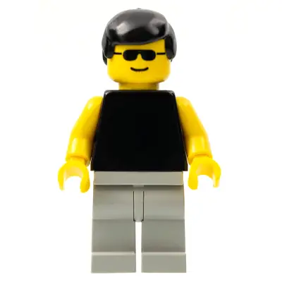 Plain Black Torso with Yellow Arms, Light Gray Legs, Sunglasses, Black Male Hair