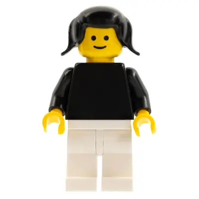 Plain Black Torso with Black Arms, White Legs, Black Pigtails Hair