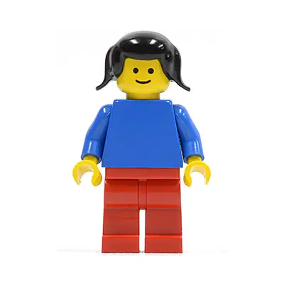 Plain Blue Torso with Blue Arms, Red Legs, Black Pigtails Hair
