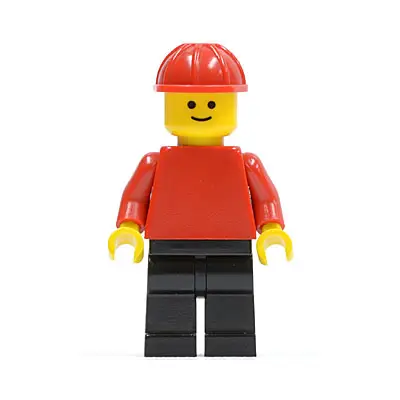 Plain Red Torso with Red Arms, Black Legs, Red Construction Helmet