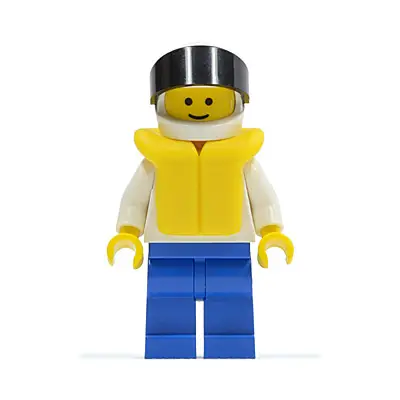 Plain White Torso with White Arms, Blue Legs, White Helmet, Black Visor, Life Jacket