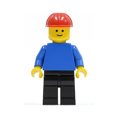 Plain Blue Torso with Blue Arms, Black Legs, Red Construction Helmet