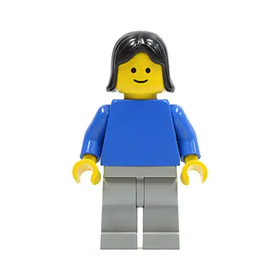 Plain Blue Torso with Blue Arms, Light Gray Legs, Black Female Hair