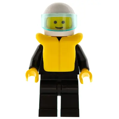 Plain Black Torso with Black Arms, Black Legs, White Helmet, Trans-Light Blue Visor, Life Jacket